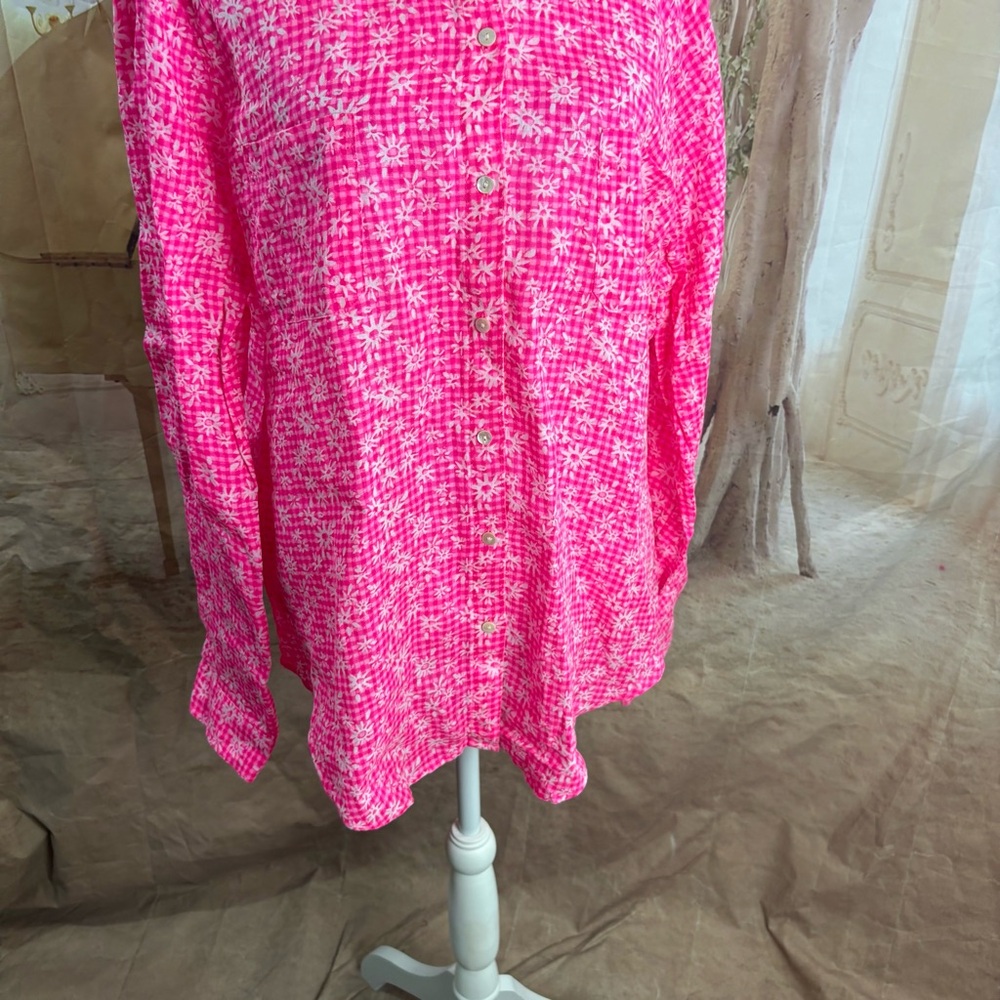 NEW Lilly Pulitzer Sea View Pink Aura linen Button Down - Picture 5 of 12